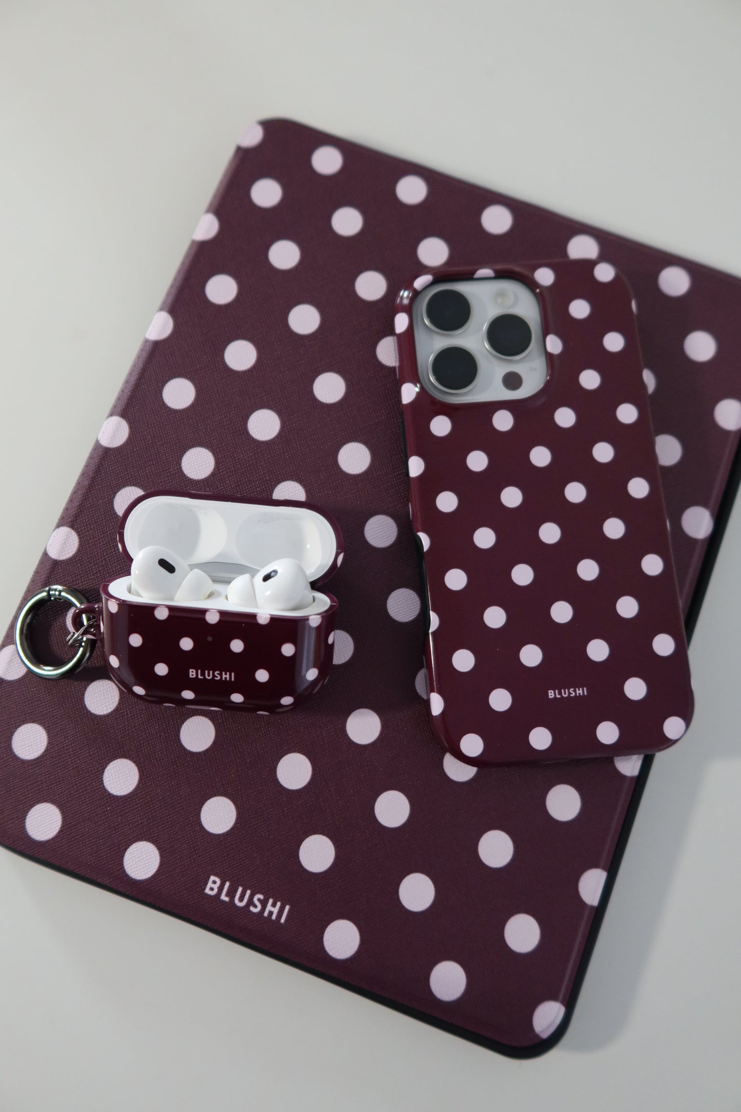 Polka Dot iPad Case⎪Burgundy & Pink