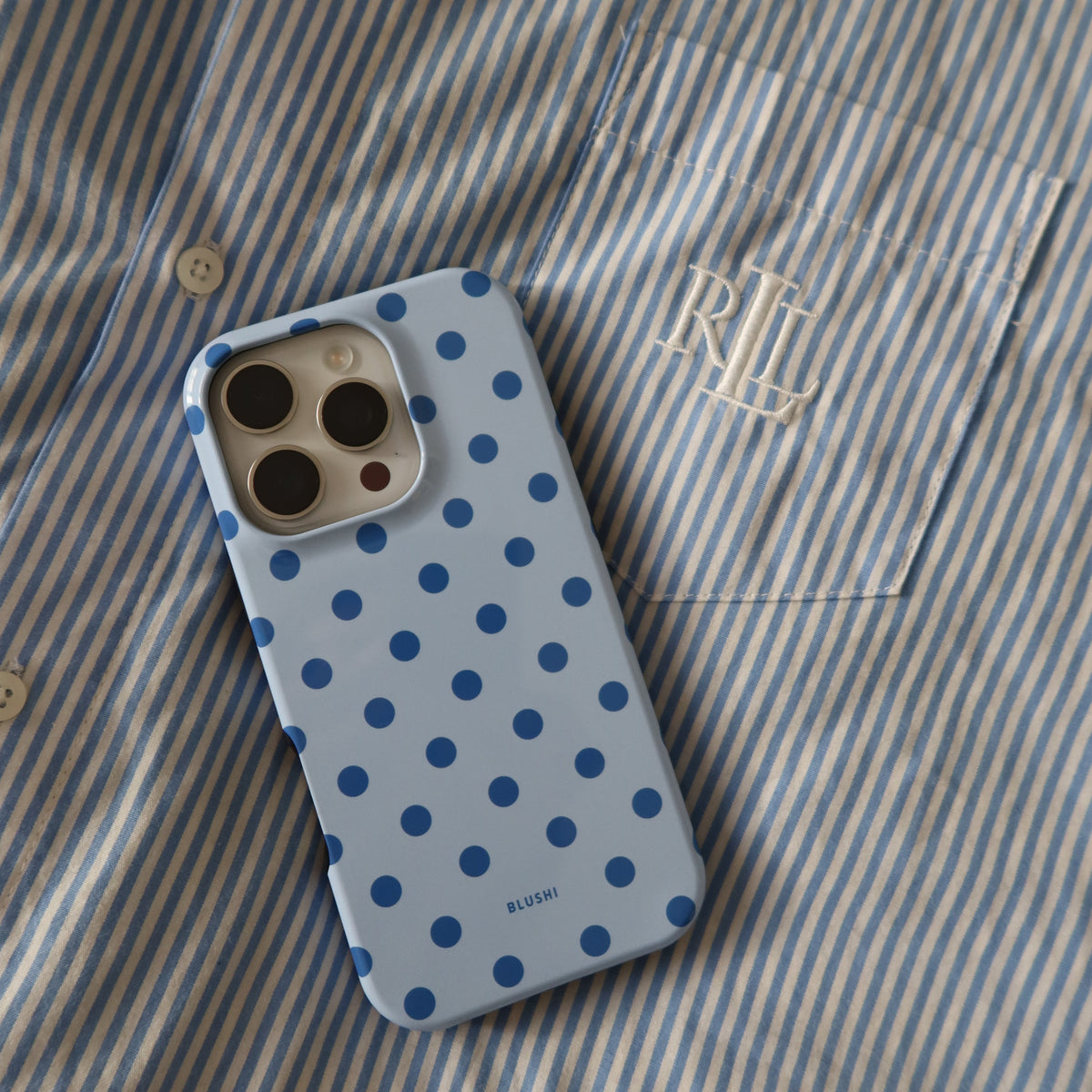 light blue polka dot phone case