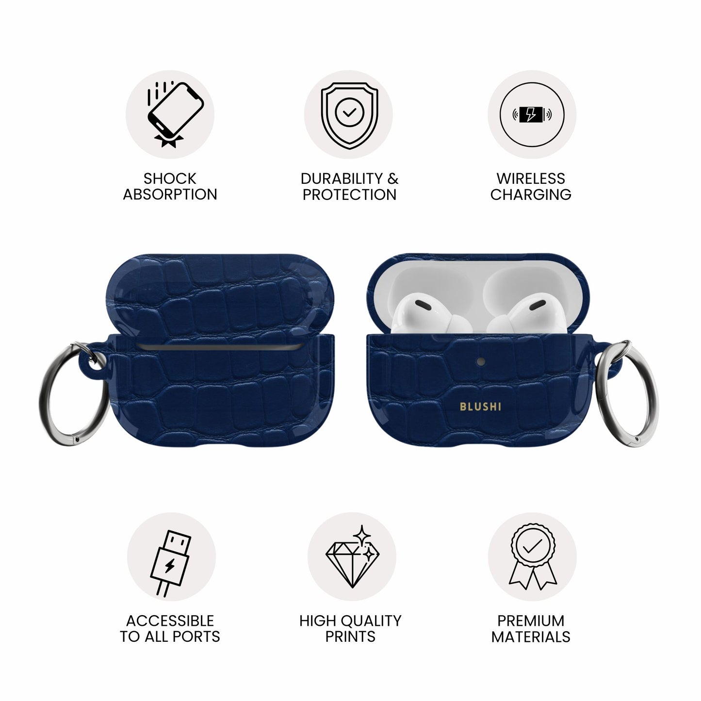 Navy Blue Croco AirPods Case