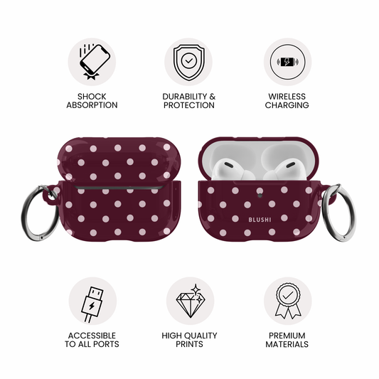 Burgundy & Pink Polka Dots AirPods Tough Case