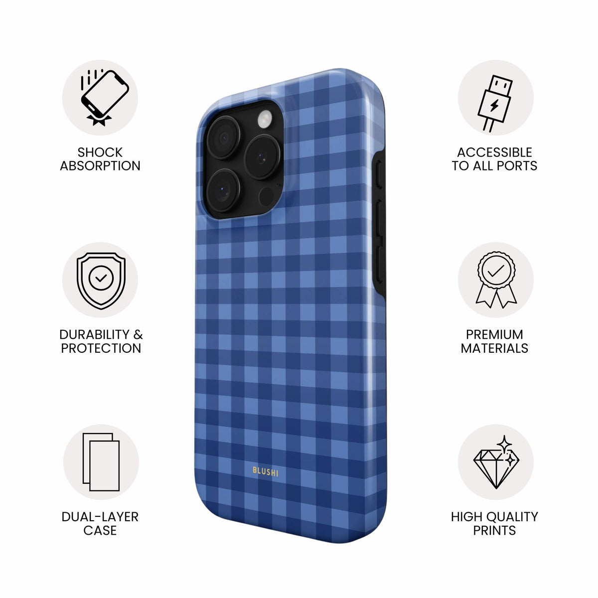 blue gingham phone case for iphone & samsung galaxy - side view
