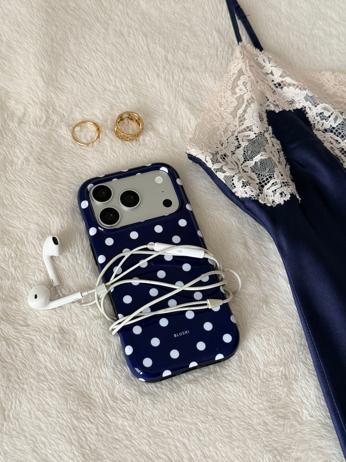 Polka Dot Phone Case⎪Navy Blue & White