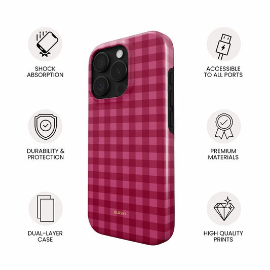 pink gingham protective phone case