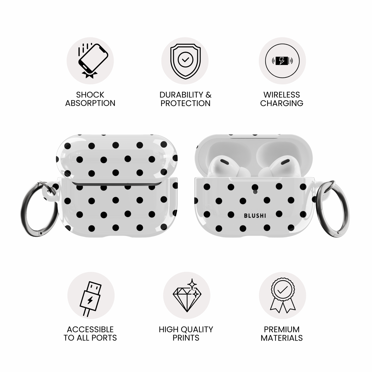White & Black Polka Dots AirPods Case