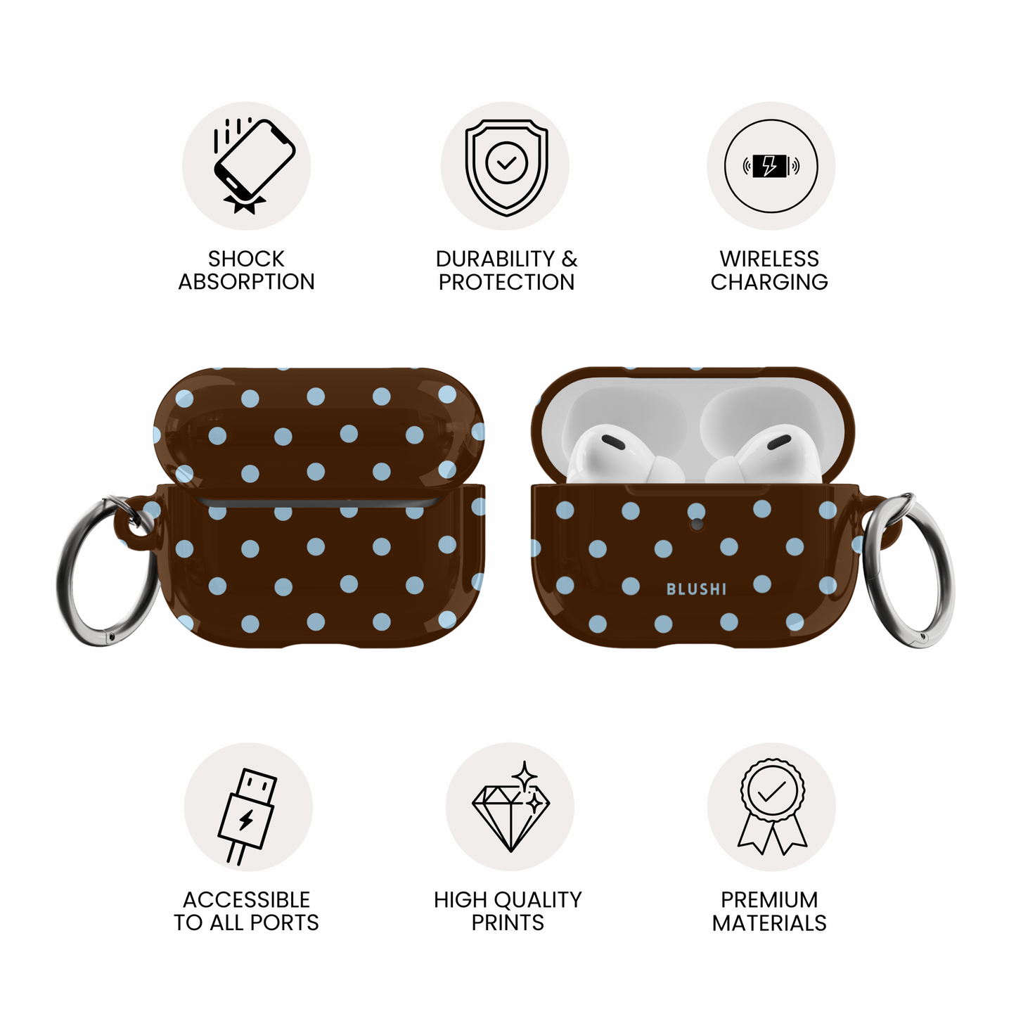 Brown & Blue Polka Dots AirPods Case