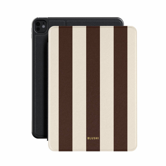 Espresso - Brown & Cream Striped iPad Case by Blushi Cases