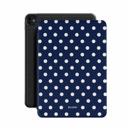 Étui pour iPad à pois bleu marine et blancs