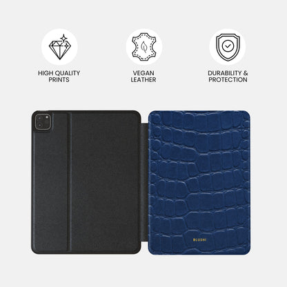 Étui pour iPad bleu marine effet croco