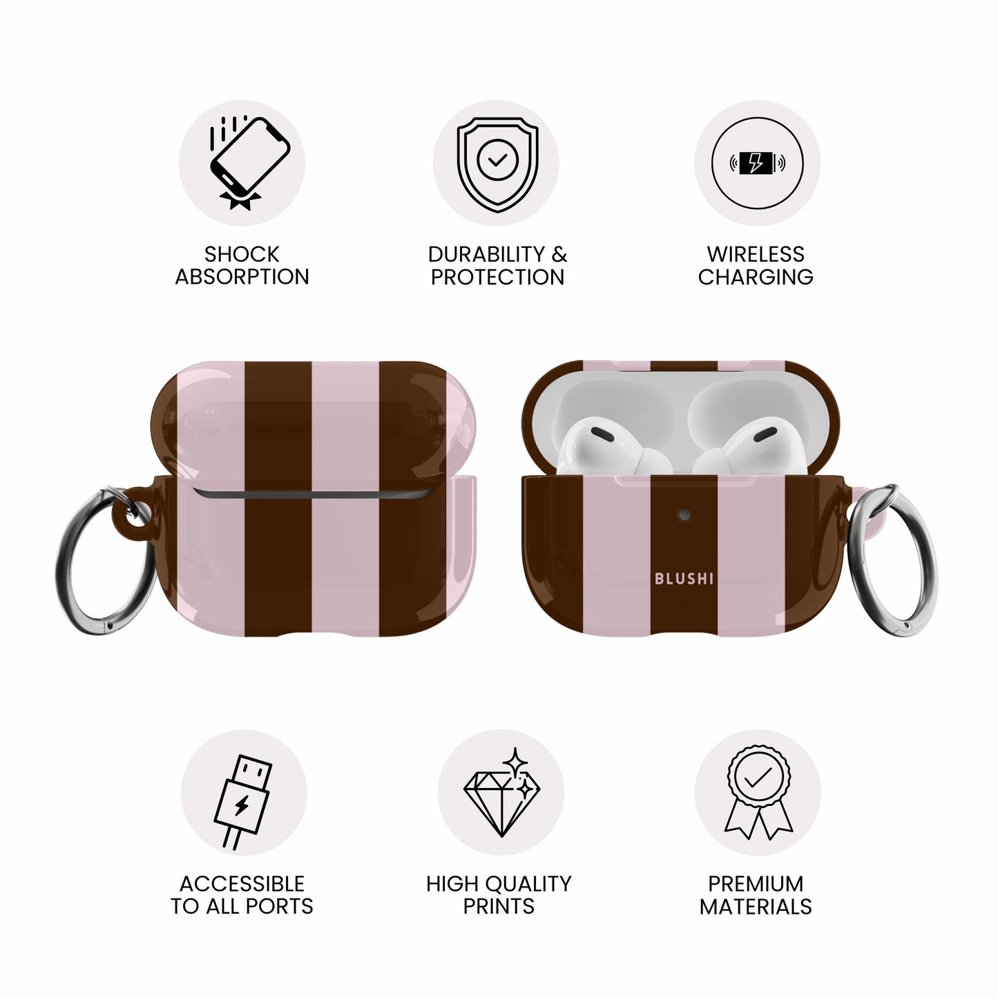 Mocha Blush Stripes AirPods Case