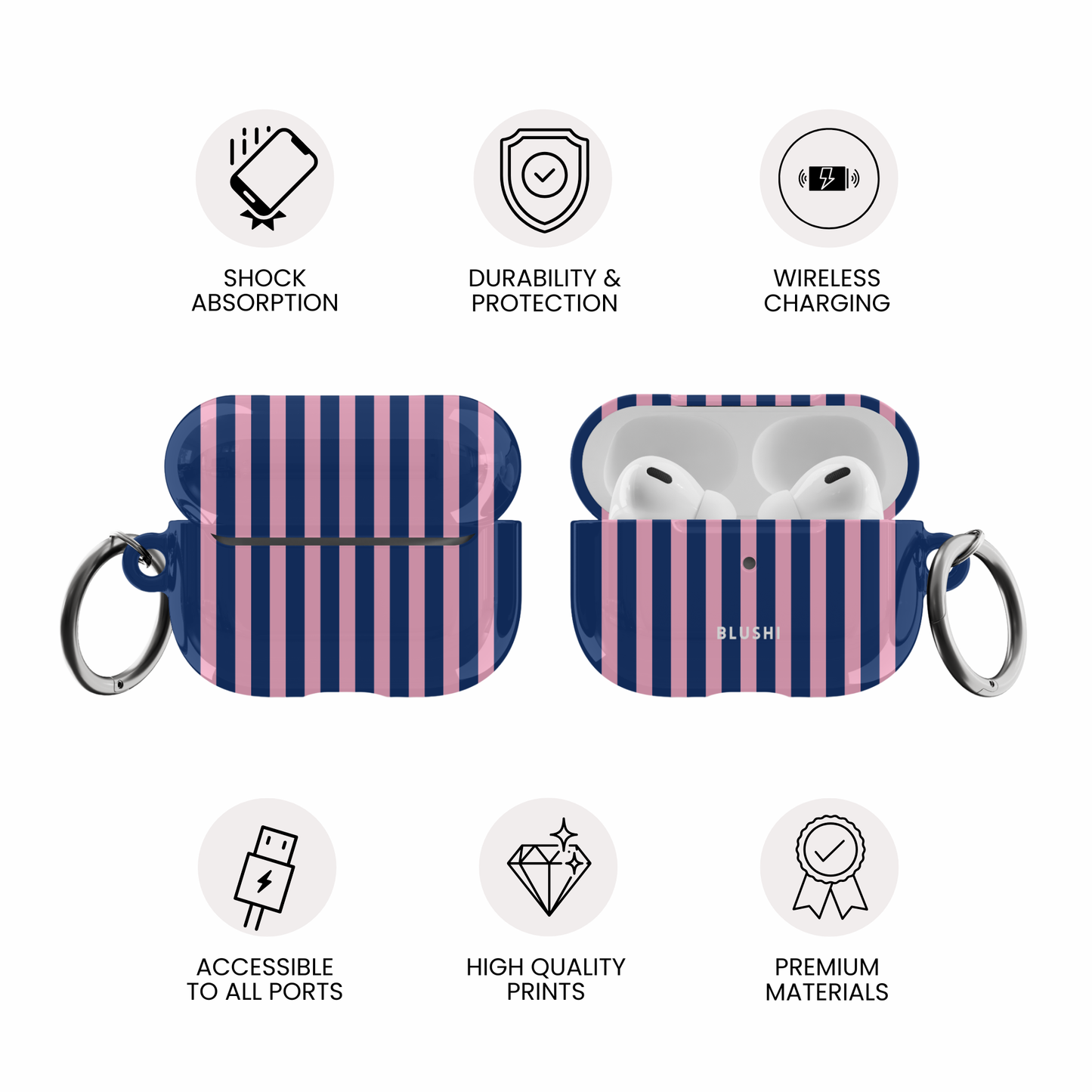 Pink & Navy Stripes AirPods Case