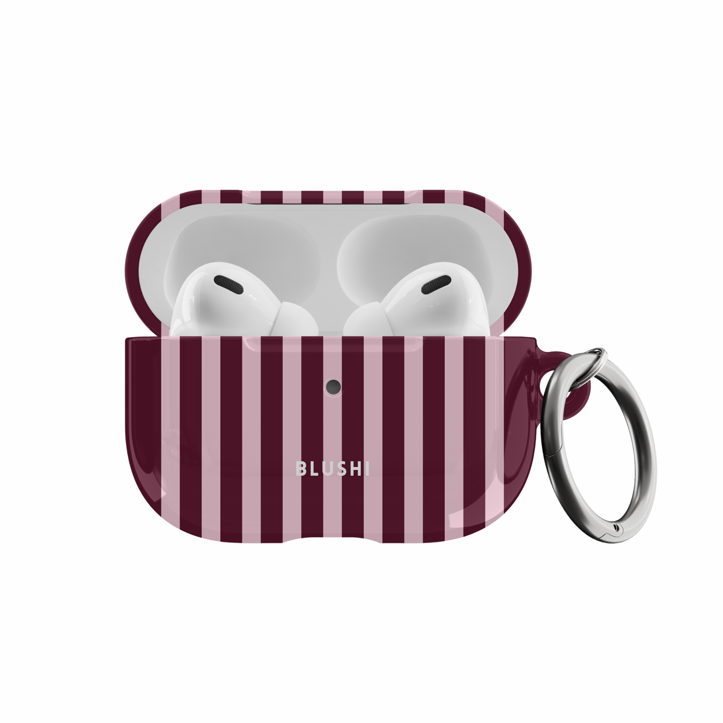 Étui AirPods à rayures bordeaux et roses