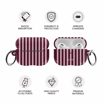 Étui AirPods à rayures bordeaux et roses