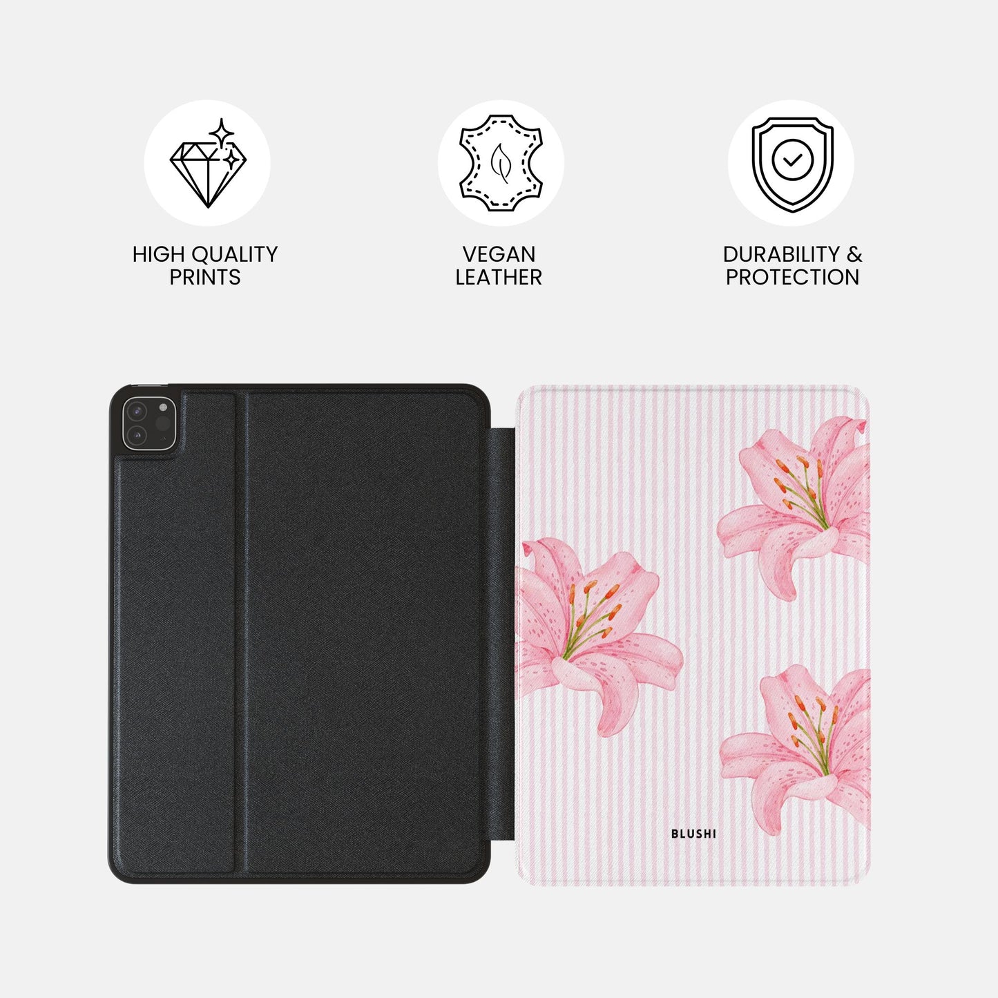 aesthetic pink striped floral ipad case