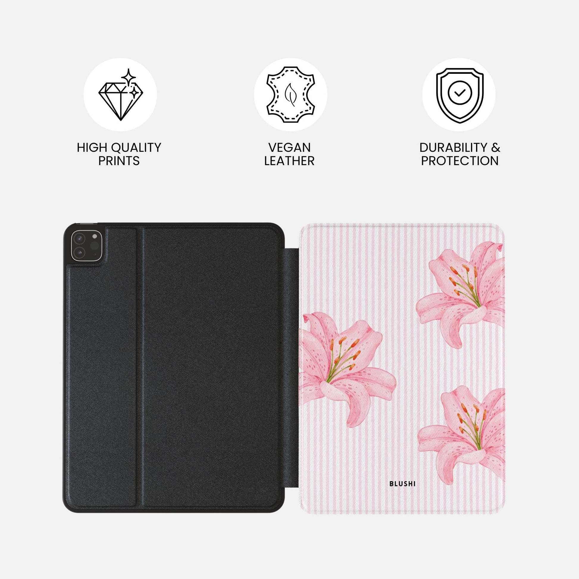 aesthetic pink striped floral ipad case