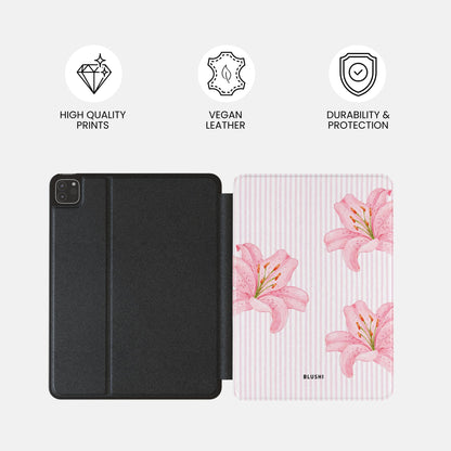 aesthetic pink striped floral ipad case