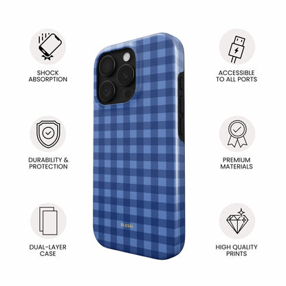 blue gingham phone case for iphone & samsung galaxy - side view