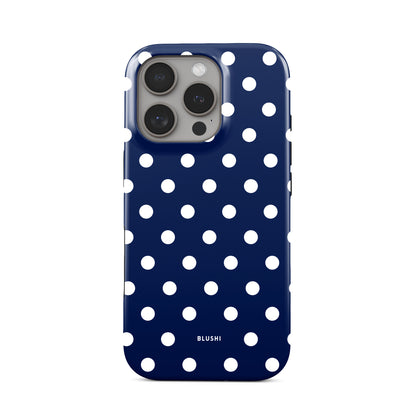 Navy Blue and White Polka Dot  iPhone 16 Pro Case by Blushi Cases