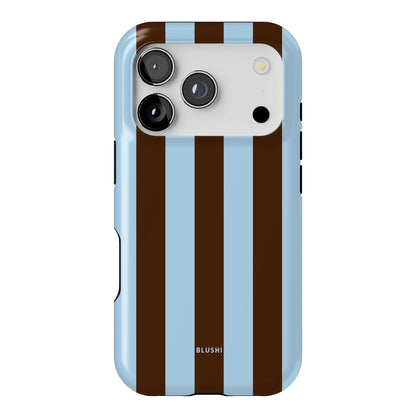 brown and blue striped iphone case