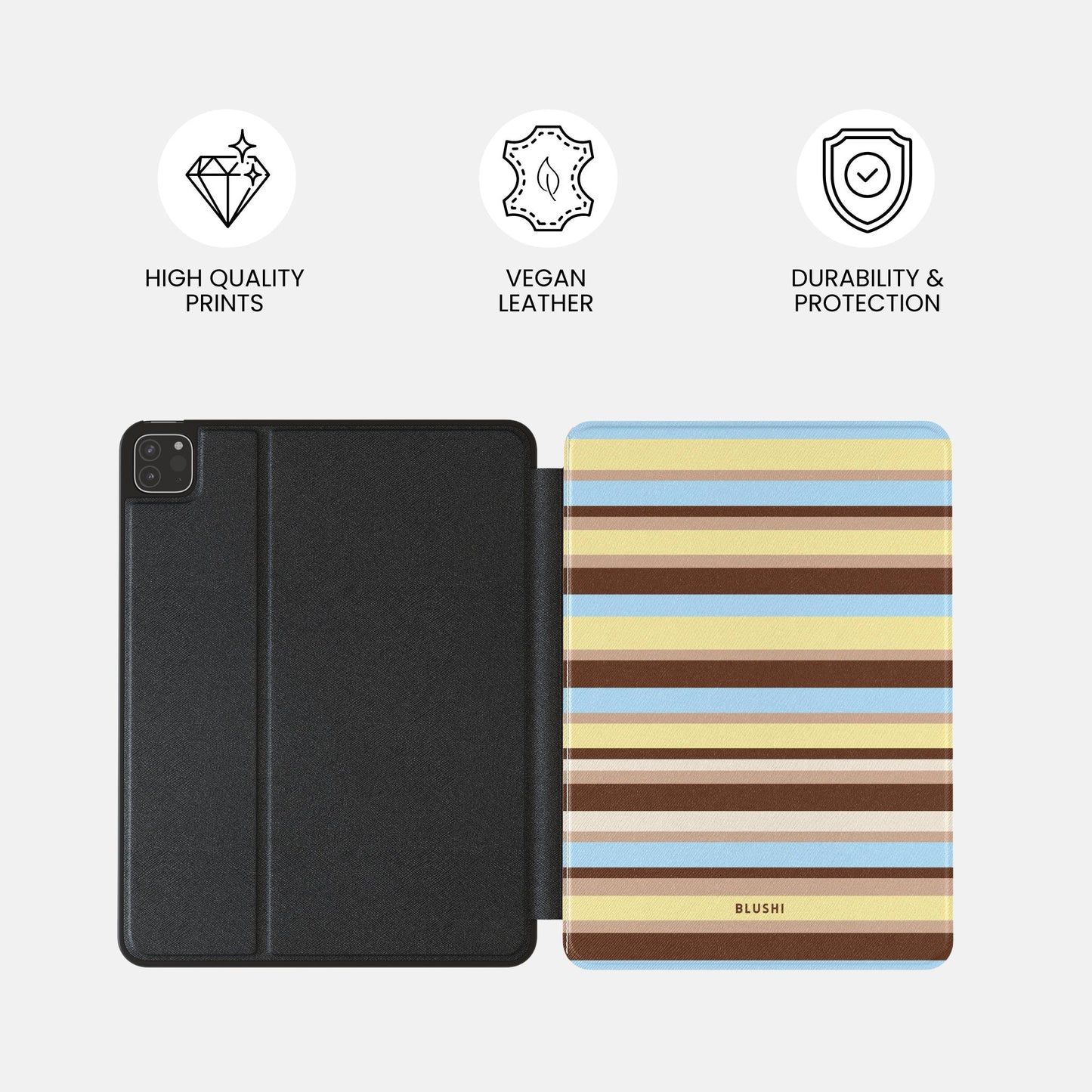 Paradise - Brown, Yellow and BlueStriped iPad Case by Blushi Cases