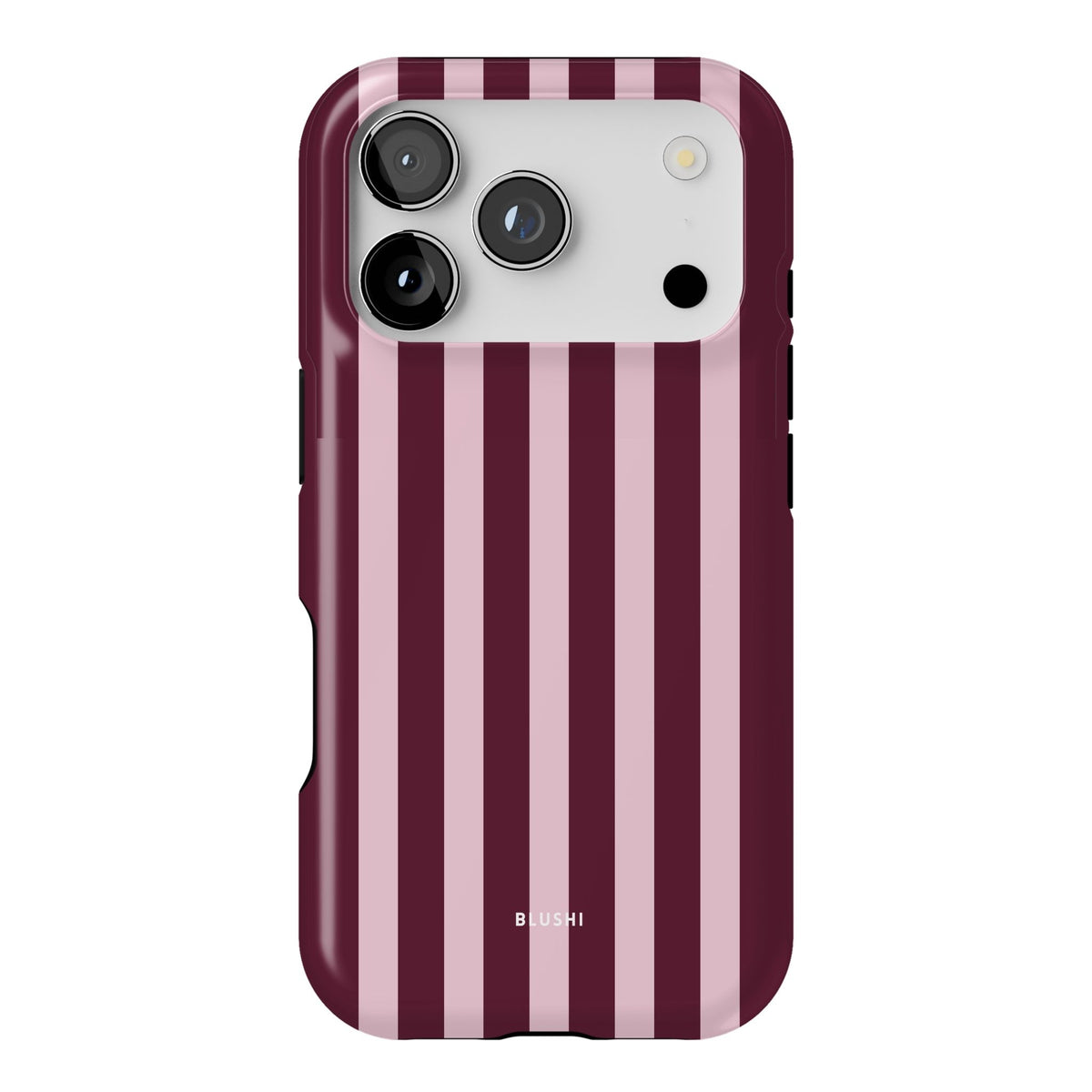 burgundy and pink striped iphone 17 pro case