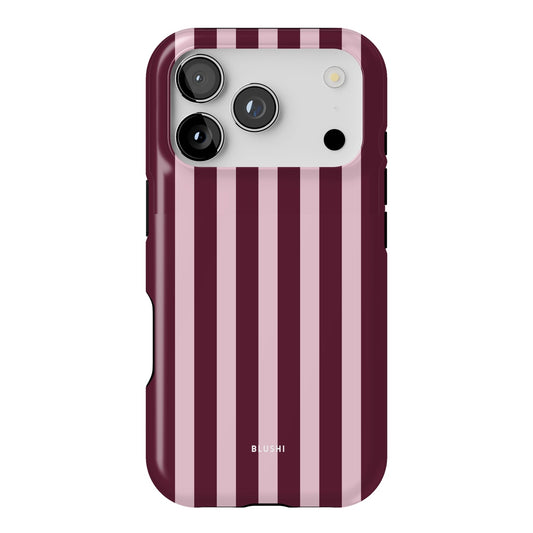 burgundy and pink striped iphone 17 pro case