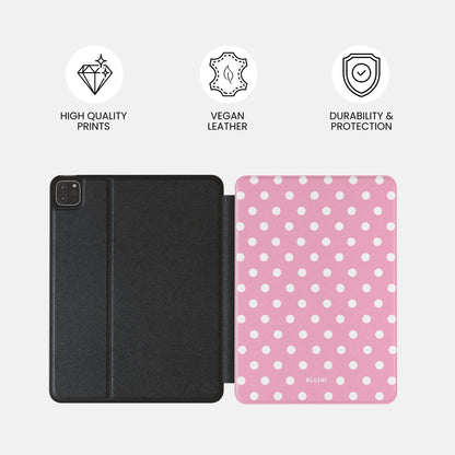 Cute aesthetic iPad case with polka dot design in pink and white