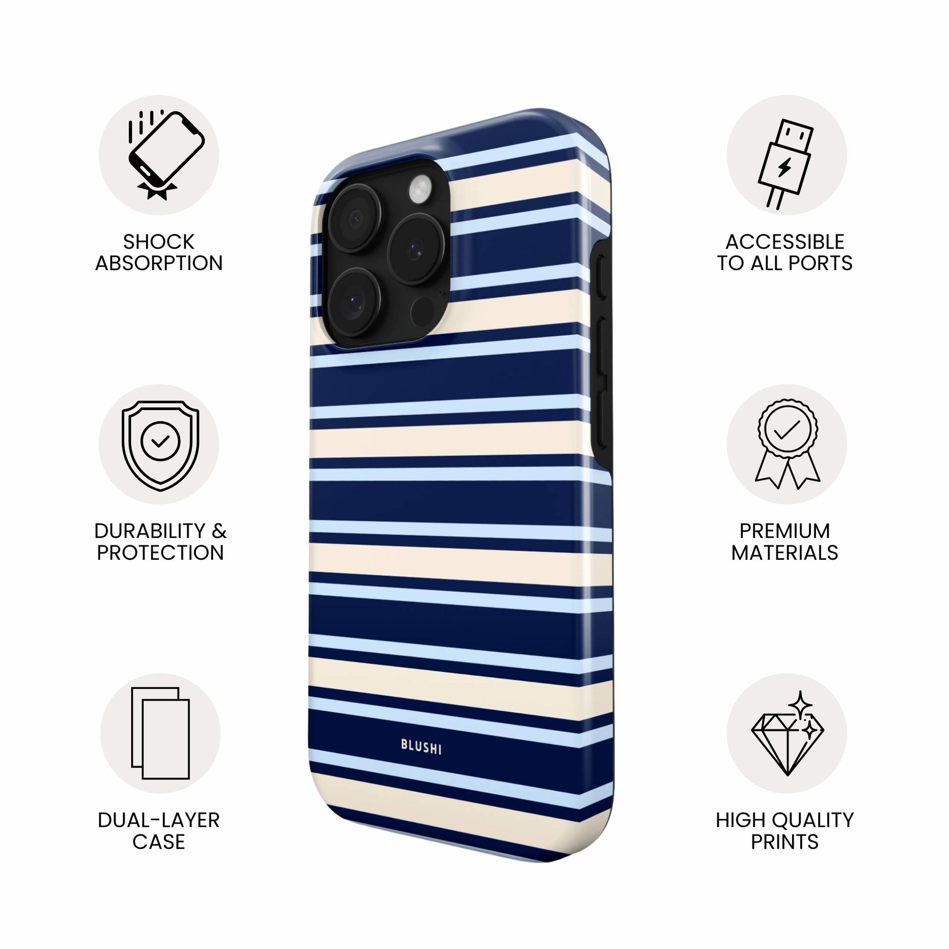 Navy blue and beige striped phone case 