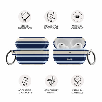 Navy and white striped airpods case