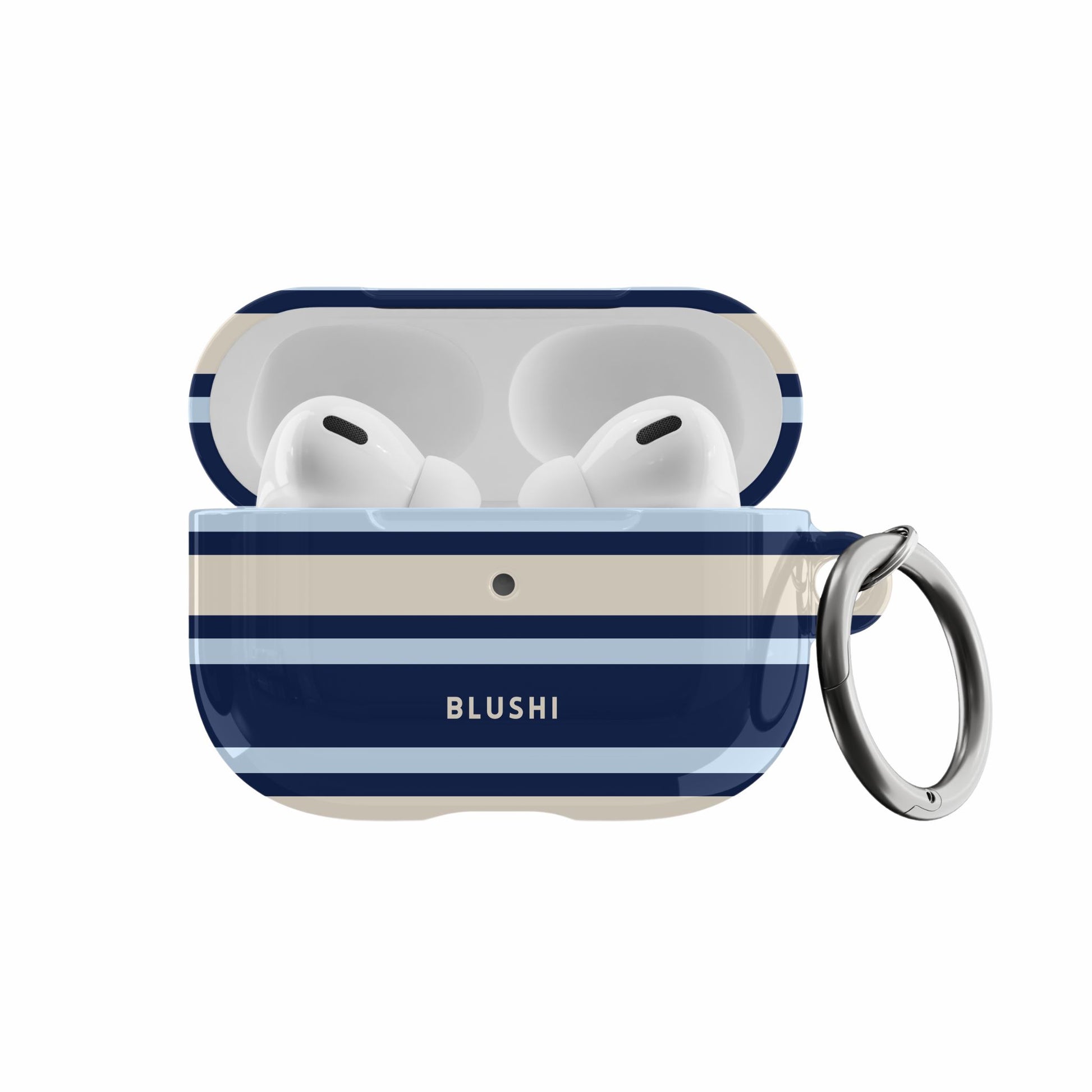 east- oast Navy Blue & Beige striped airpods case