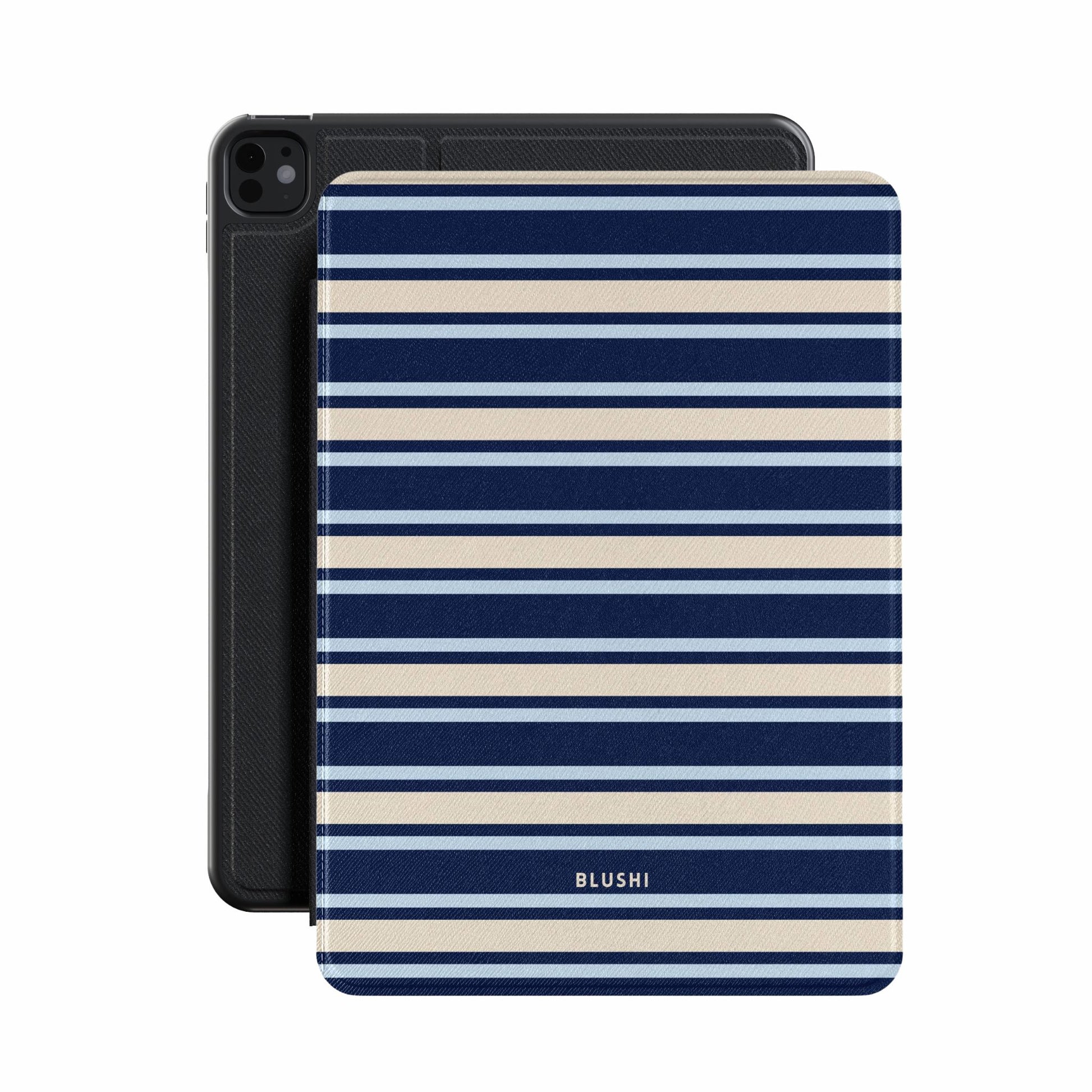 Blue & cream striped ipad ase