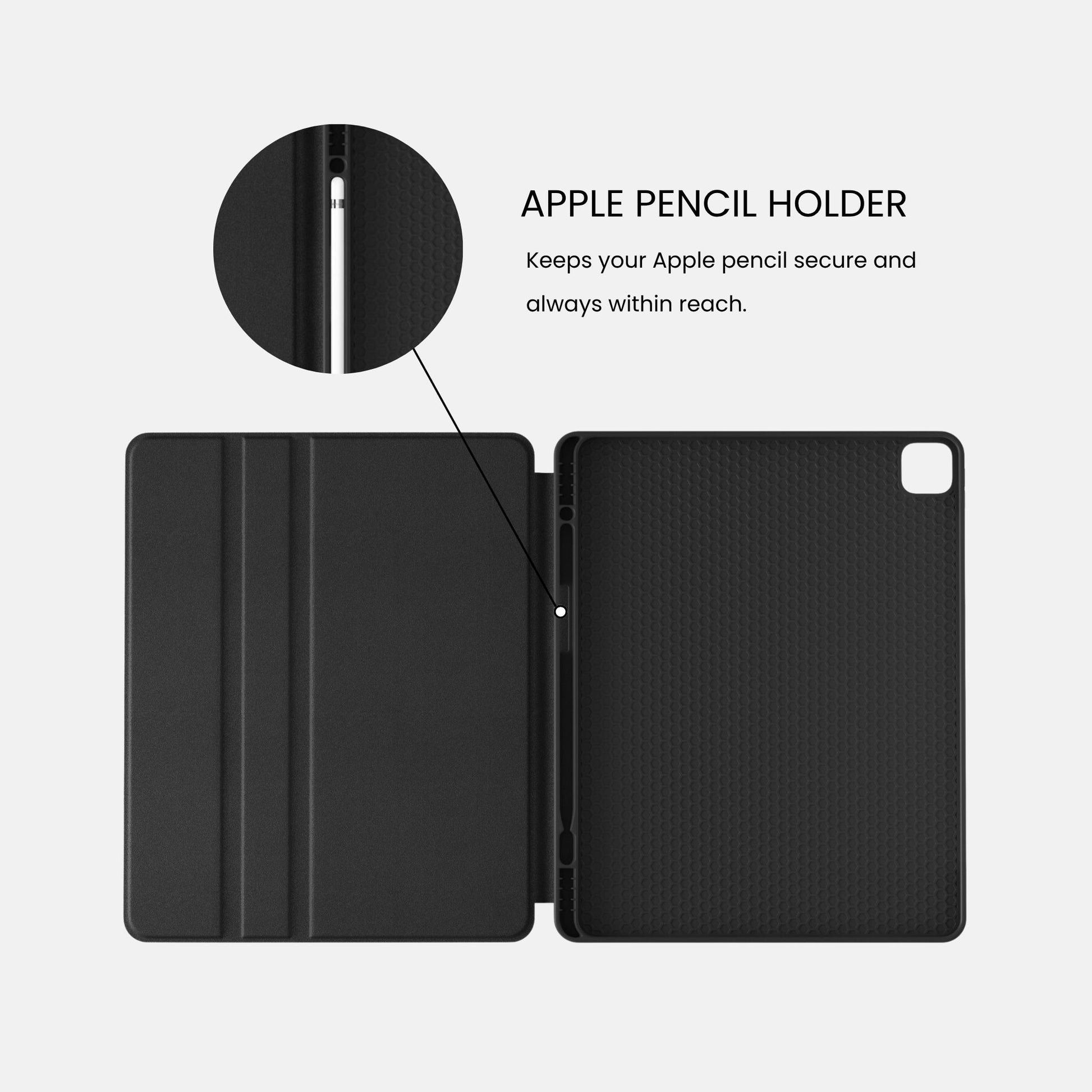 iPad case with built-in holder for Apple Pencil