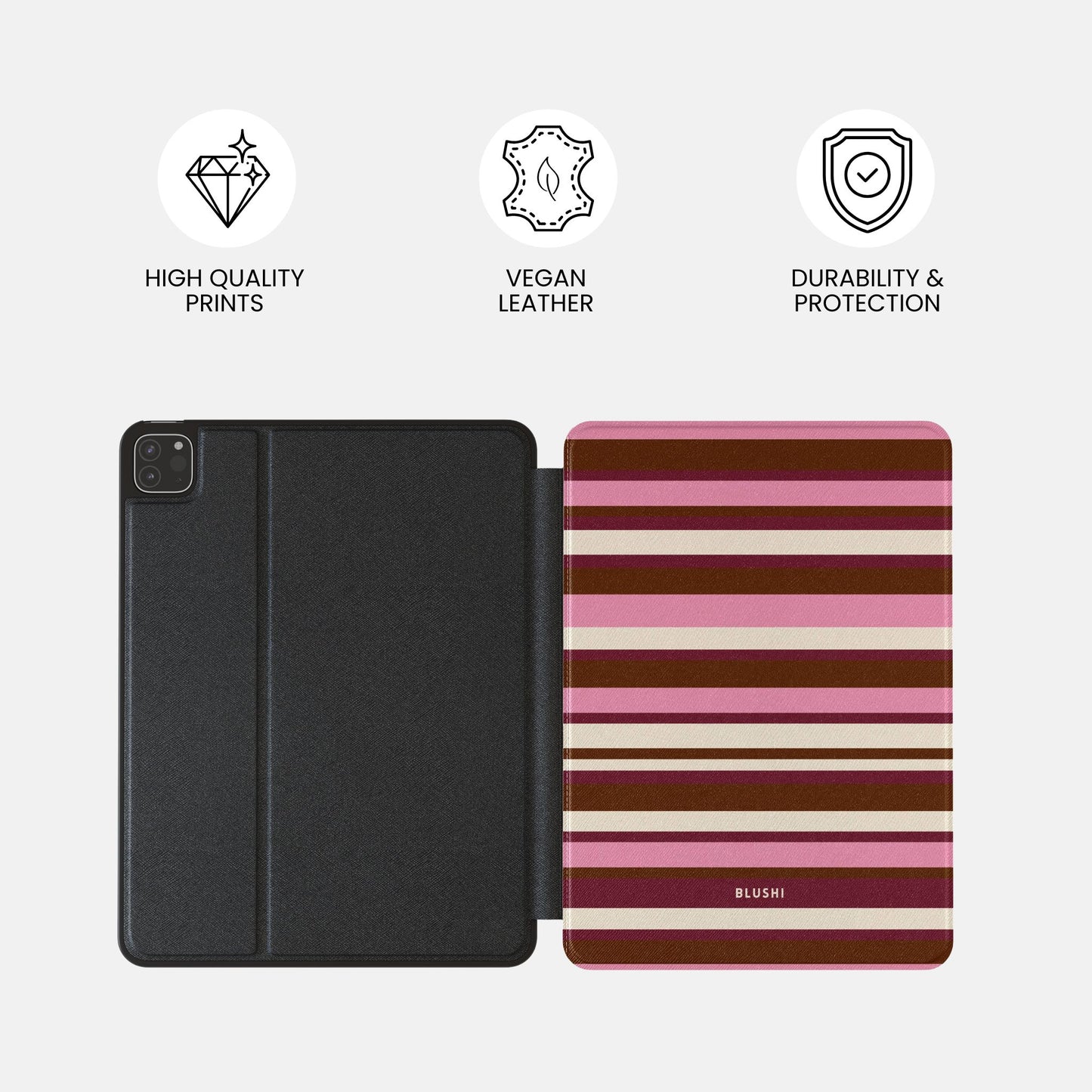 high quality Pink and brown Striped ipad case by blushi cases