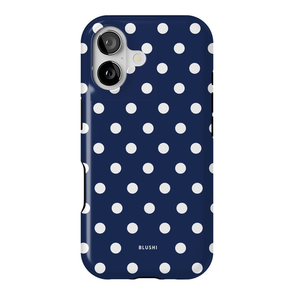 Navy Blue and White Polka Dot  iPhone 17 Case by Blushi Cases