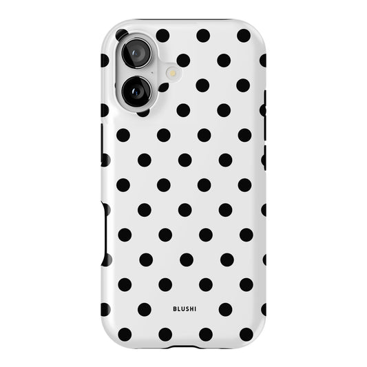 White and Black polka dot iPhone 17 case – Blushi