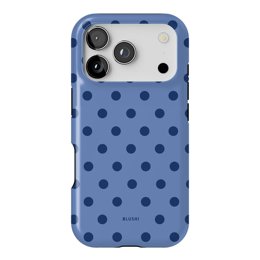 Blue and navy blue polka dot iphone 17 pro case – blushi 