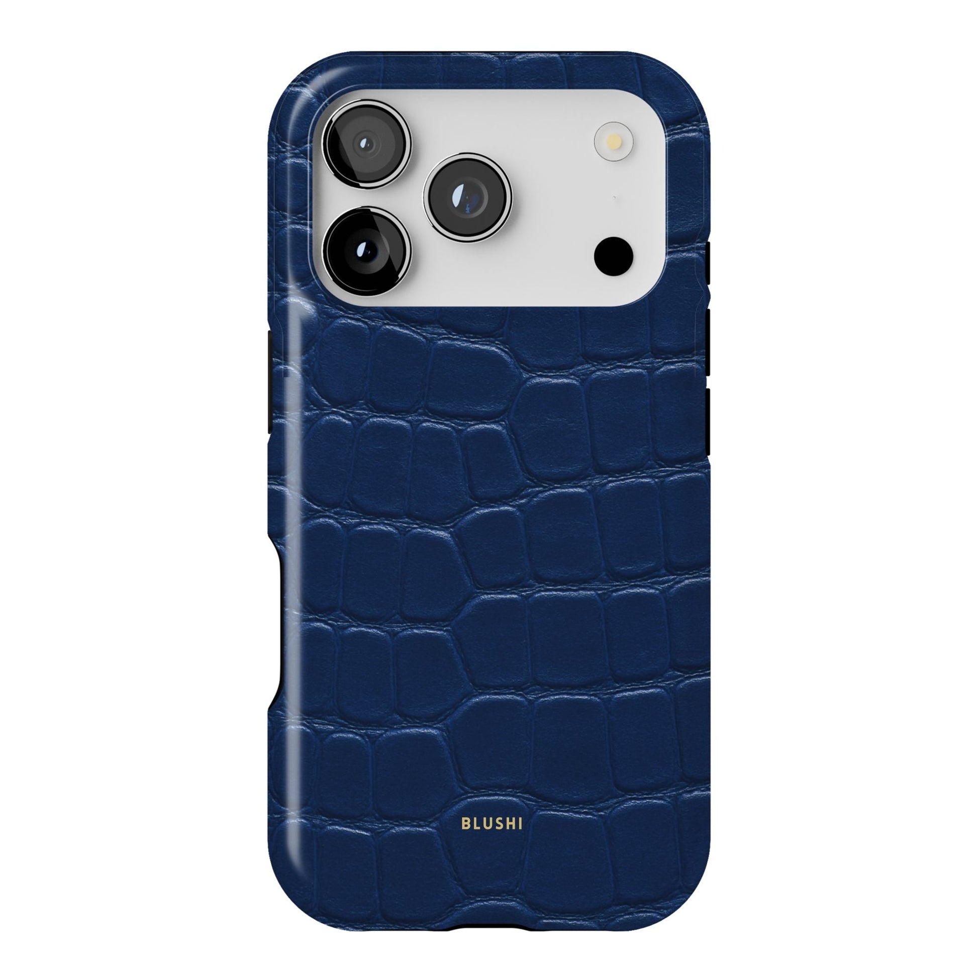 navy blue croco print iphone 17 pro case