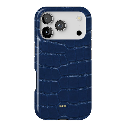 navy blue croco print iphone 17 pro case
