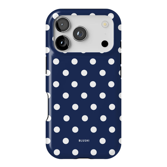 Navy Blue and White Polka Dot  iPhone 17 Pro Case by Blushi Cases