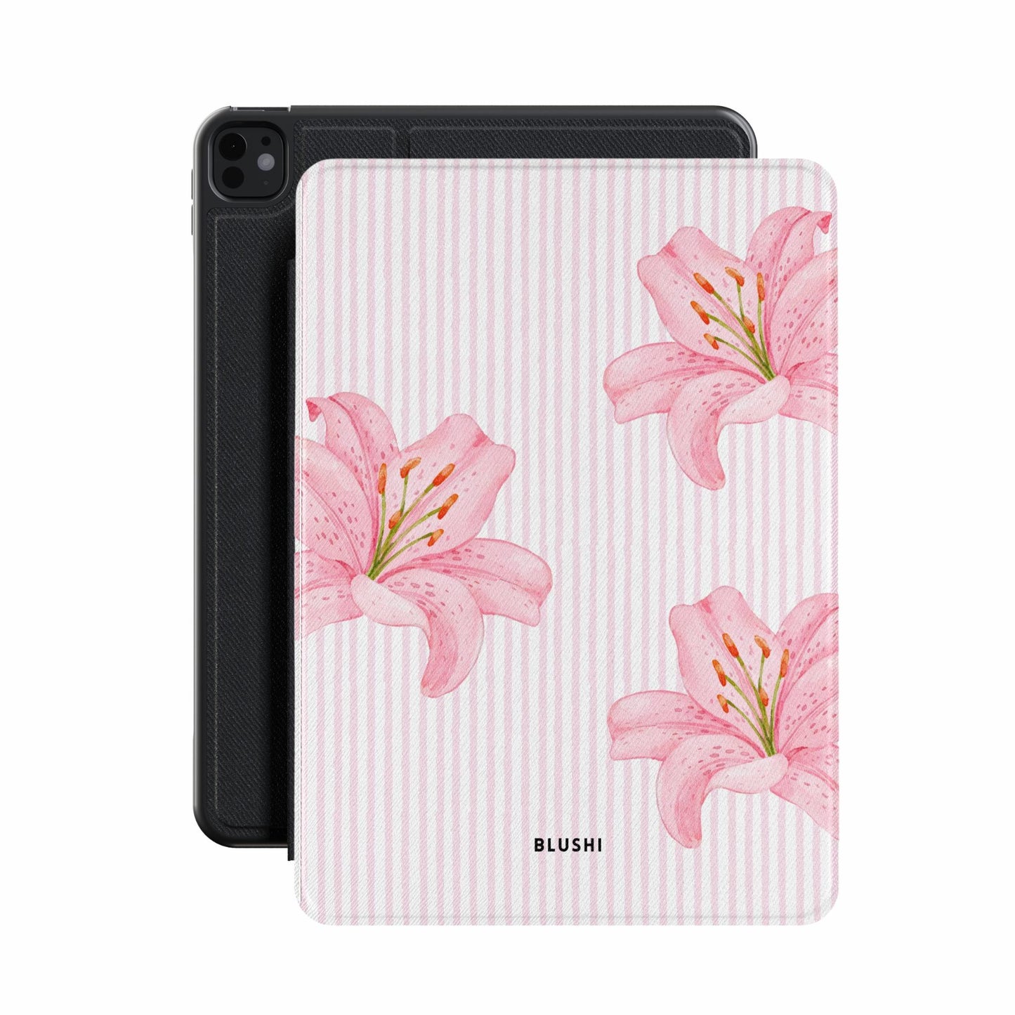 lily bloom pink striped ipad case front