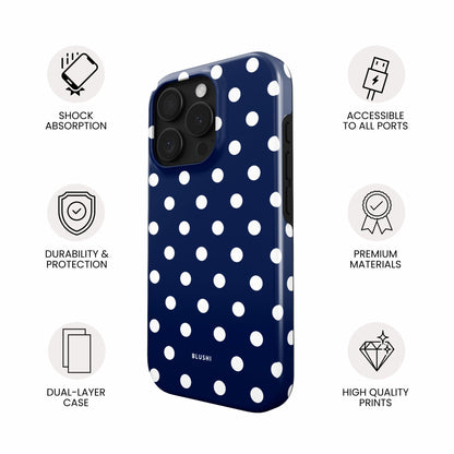 navy blue and white polka dot iphone case