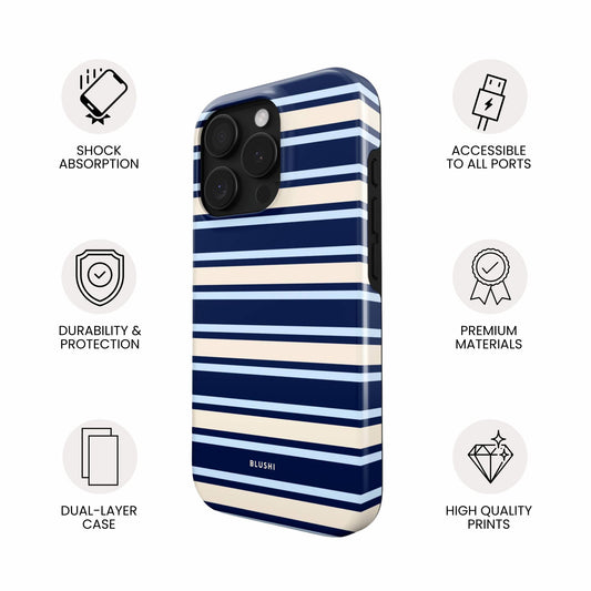 Navy blue and beige striped magsafe iphone case 