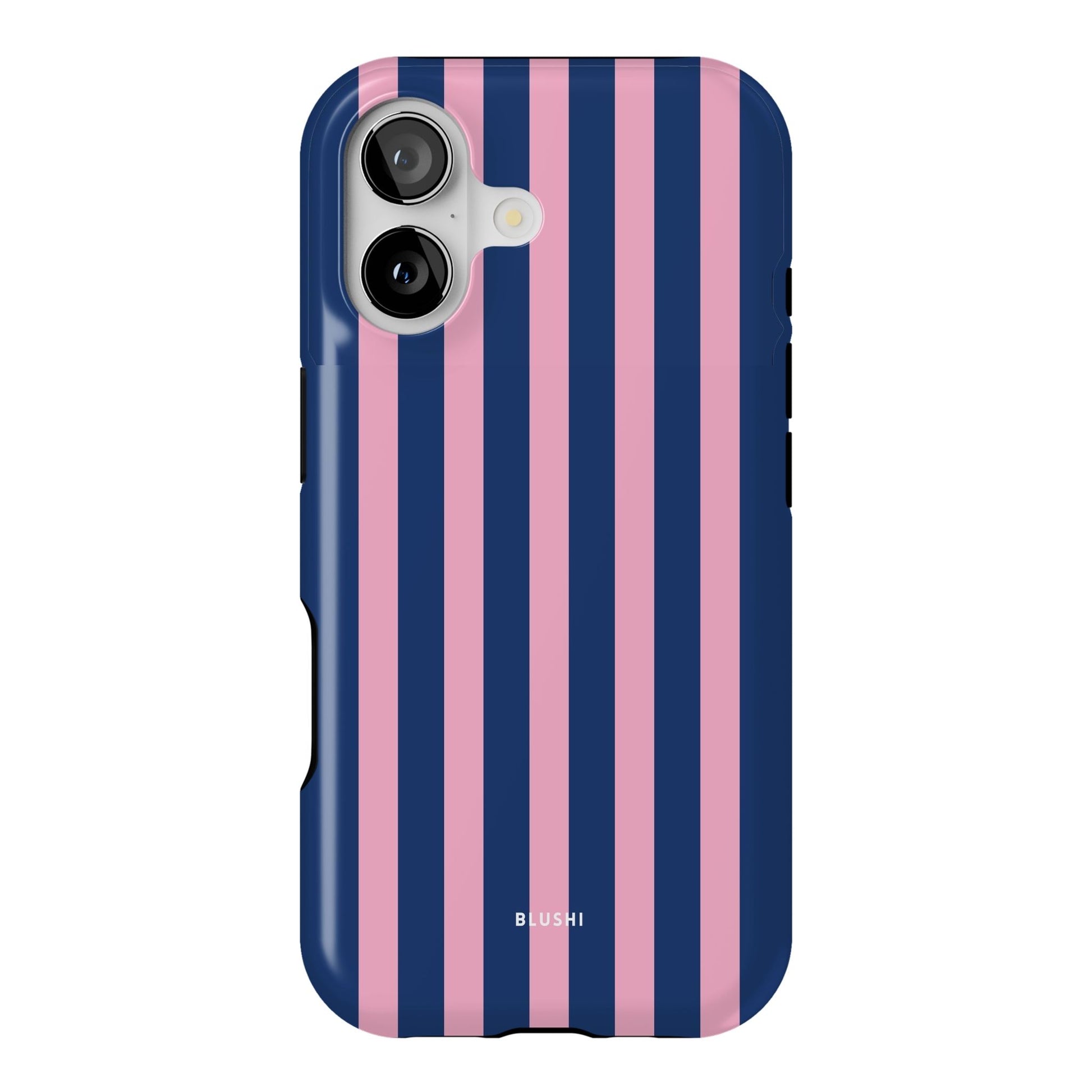 Pink and navy blue striped iphone 17 case