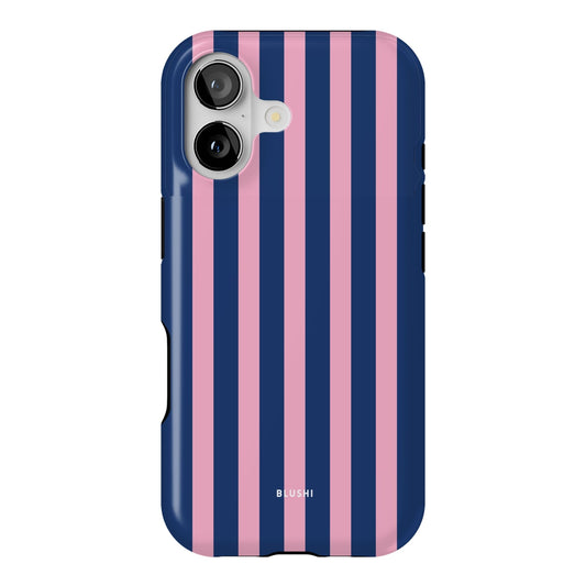 Pink and navy blue striped iphone 17 case