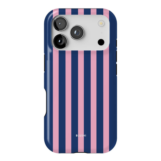 Pink and navy blue striped iphone 17 pro case