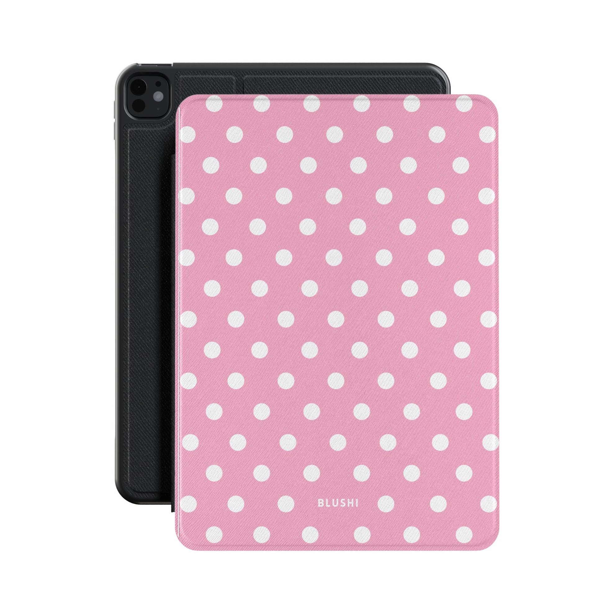Polka Dot Pink and White iPad case front view