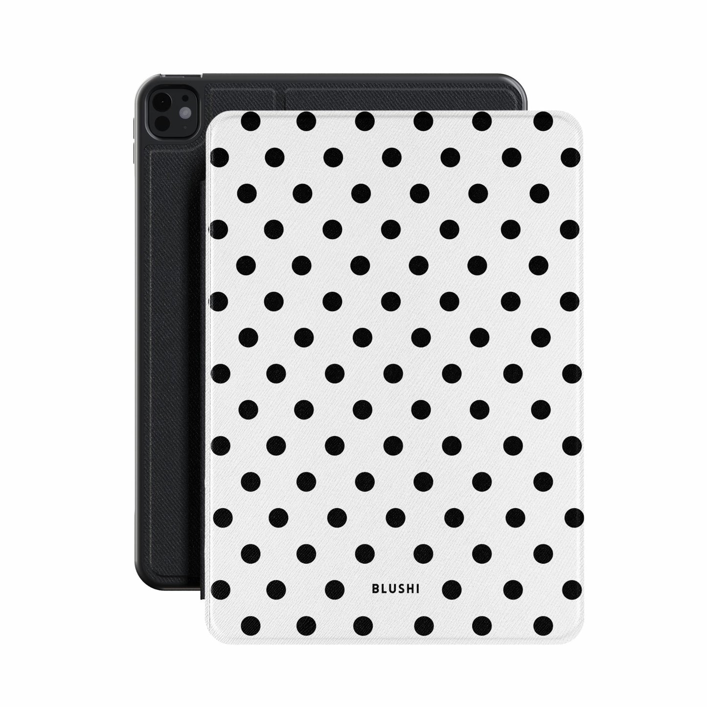 Polka Dot White and Black iPad case front view