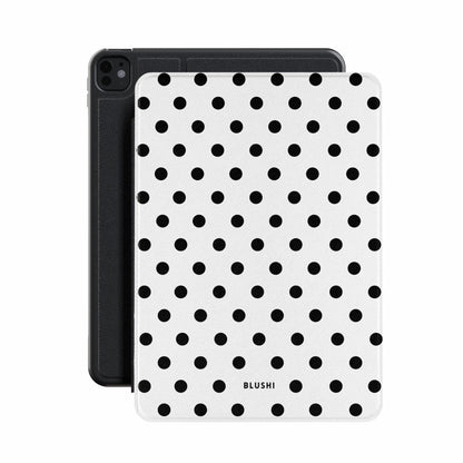 Polka Dot White and Black iPad case front view