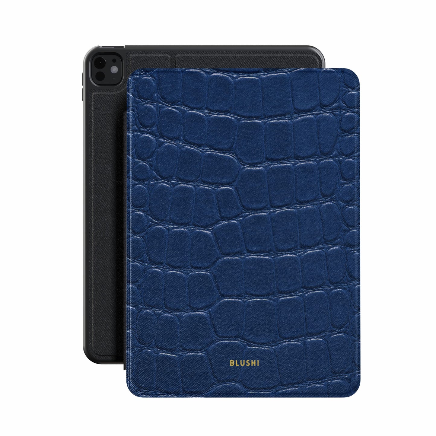 Étui pour iPad bleu marine effet croco