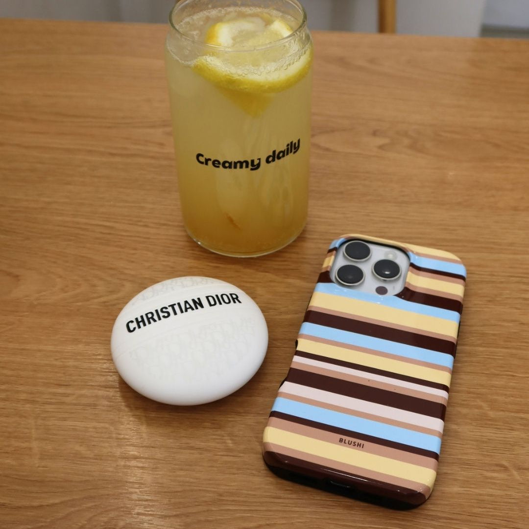summer phone case with yellow, brown and blue stripes by blushi cases